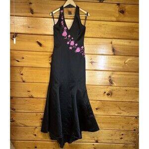 VTG Morgan And Co Embroidered Beaded Women's Maxi Dress Black Maxi 7/8